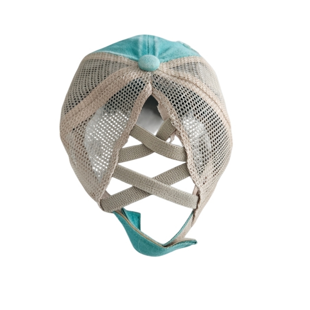 Women's Logo Distressed Style Turquoise and Beige Cap - Picture 3 of 5